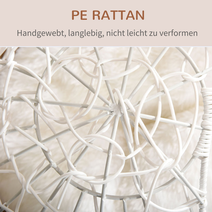 Rattan kattekurv kattehule kattehus katteseng med pude hævet design kæledyrsseng cremehvid 45 x 57h cm