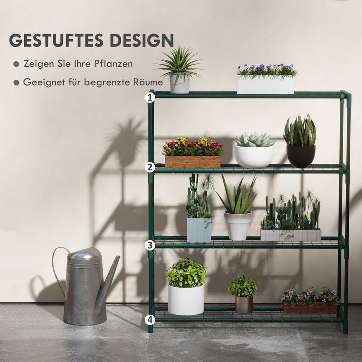 Plantestativ, blomsterstativ, plantestativ, 4 hylder, 89 cm x 28 cm x 107 cm, mørkegrøn