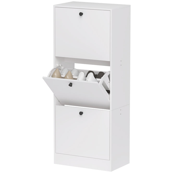 Skoskab, skohylde, 3 foldbare rum, justerbar, spånplade, hvid