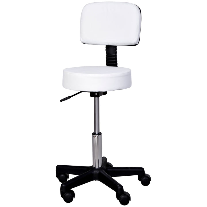 Rullende skammel højdejusterbar arbejdsskammel med ryglæn, roterende salonskammel til massagekontor kunstlæder hvid 35 x 72-84 cm