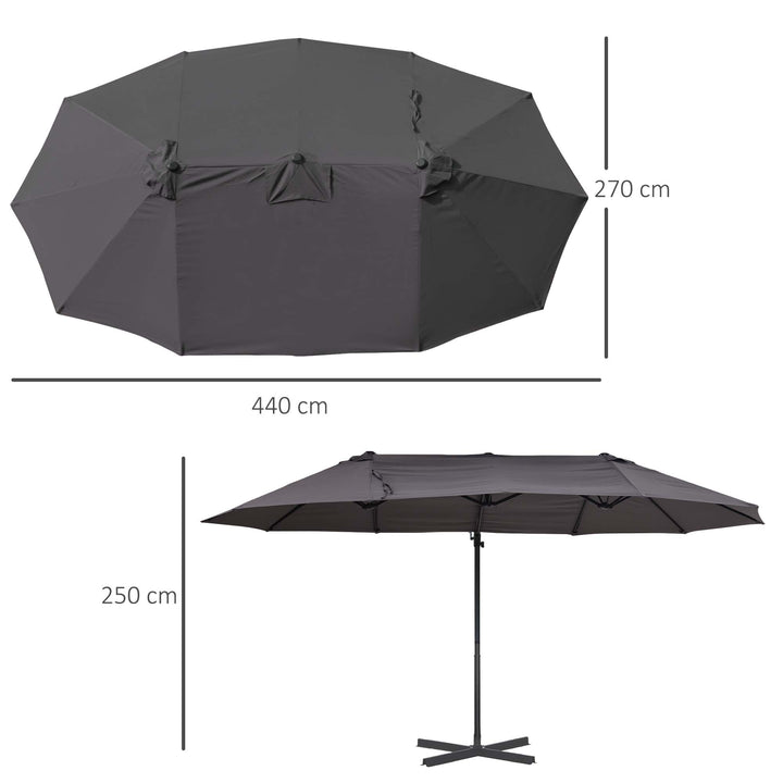 XXL parasol med krydsstativ inklusive håndsving, vejrbestandig, 270 cm x 440 cm x 250 cm, grå
