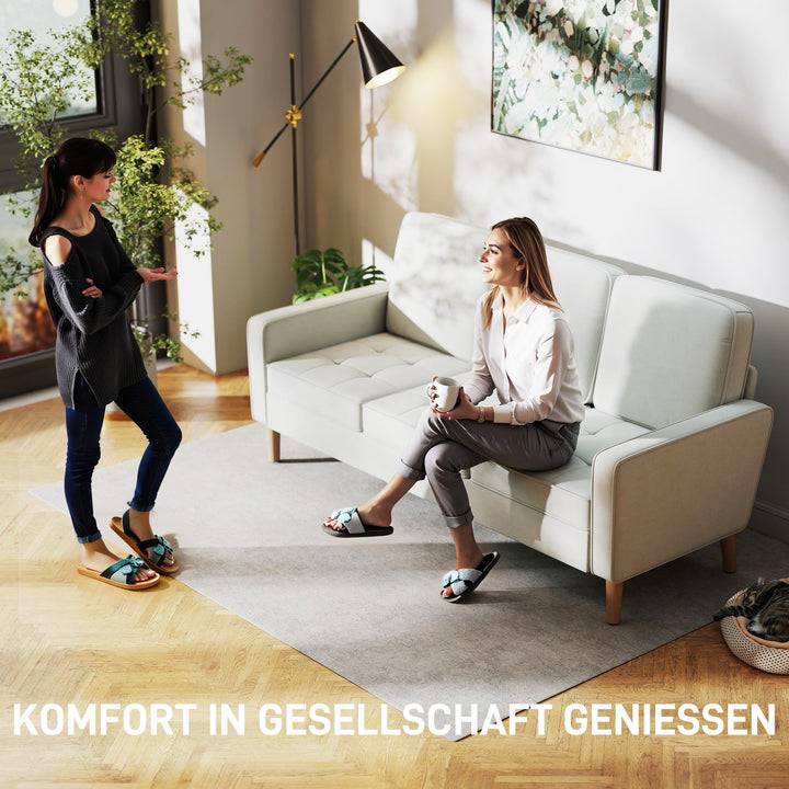 3-personers sofa med tykke hynder, gummitræ, stofbetræk, polstret sofa til stue, kontor, soveværelse, cremehvid