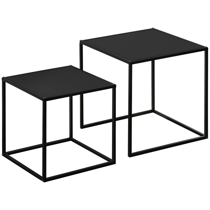 Sidebord, sofabord, indskudsbord, sæt med 2, moderne design, stålstel, sort, 40 x 40 x 40 cm