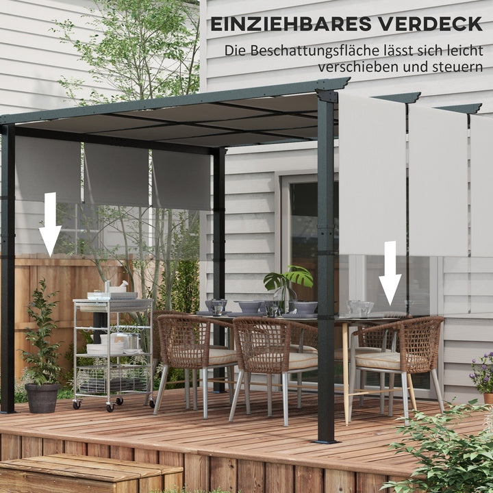Markise/solsejl. Pergola, vejrbestandig, inklusive monteringsbeslag, 3 x 3,5 m, mørkegrå.