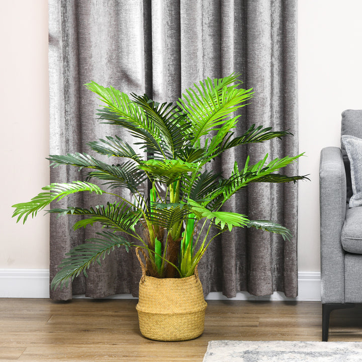 Kunstig palme, 1 m, realistiske grene, dekorativ plante, plastik, med potte, brun+grøn