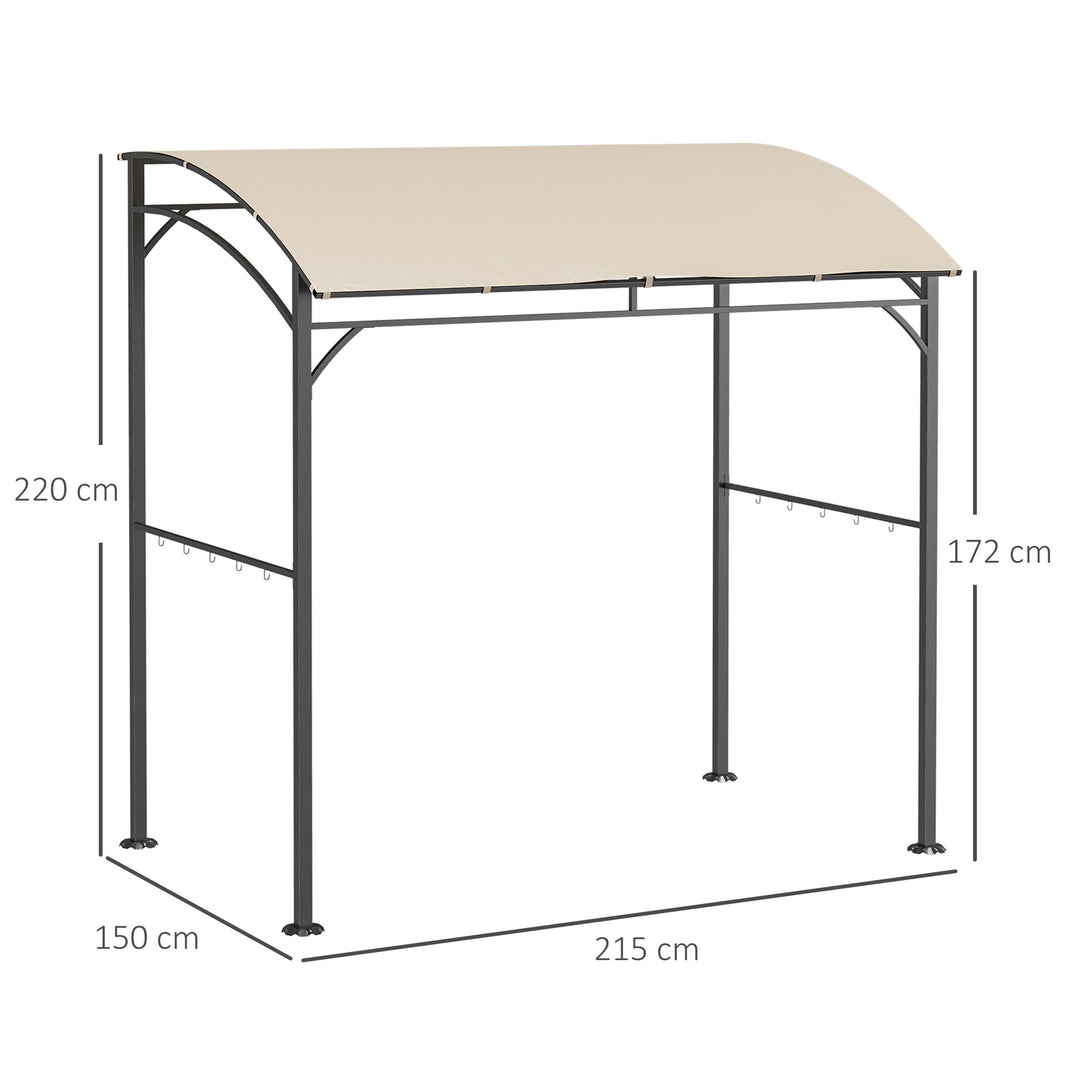 Grillpavillon, grillbaldakin, regnslag, kroge til redskaber, stålramme, beige+sort, 215 x 150 x 182/220 cm