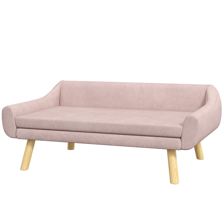 Kæledyrssofa hundesofa, skandinavisk design, aftagelig polstring, fløjlslook, 102 cm x 58,5 cm x 42,5 cm, pink + natur