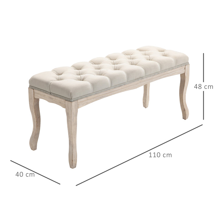 Polstret bænk, sæde, kommode, skobænk, klaverbænk, vintage sengebænk, soveværelse, stue, entre, gummitræ, hør, beige 110 x 40 x 48 cm