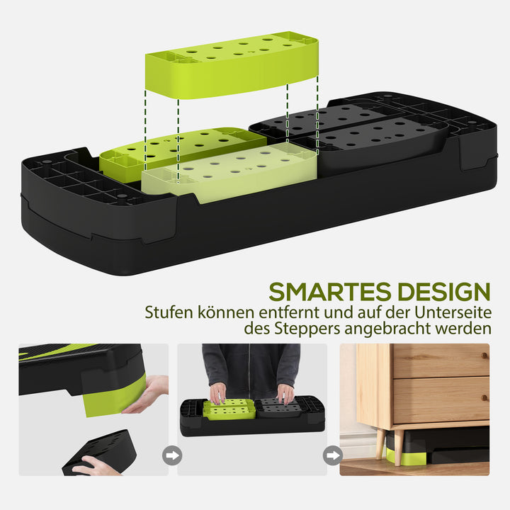 Aerobic stepper, højdejusterbar, til indendørs og udendørs brug, belastningskapacitet op til 150 kg, 80 x 31 x 10-20 cm, grøn