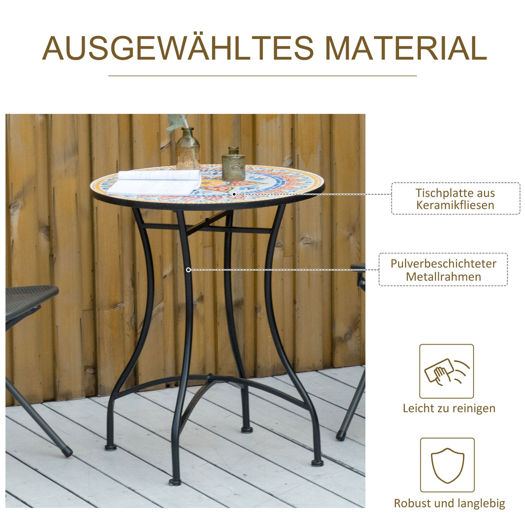 Havebord 60 cm, vejrbestandigt balkonbord af metal, udendørs spisebord, campingbord, sidebord, rundt terrassebord til haven, terrasse, balkon, rød + blå + hvid