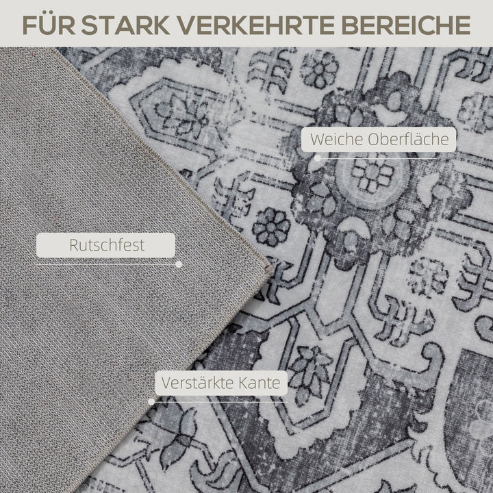 Maskinvaskbart, skridsikkert stuetæppe med flannel-look, 230 x 160 cm, grå