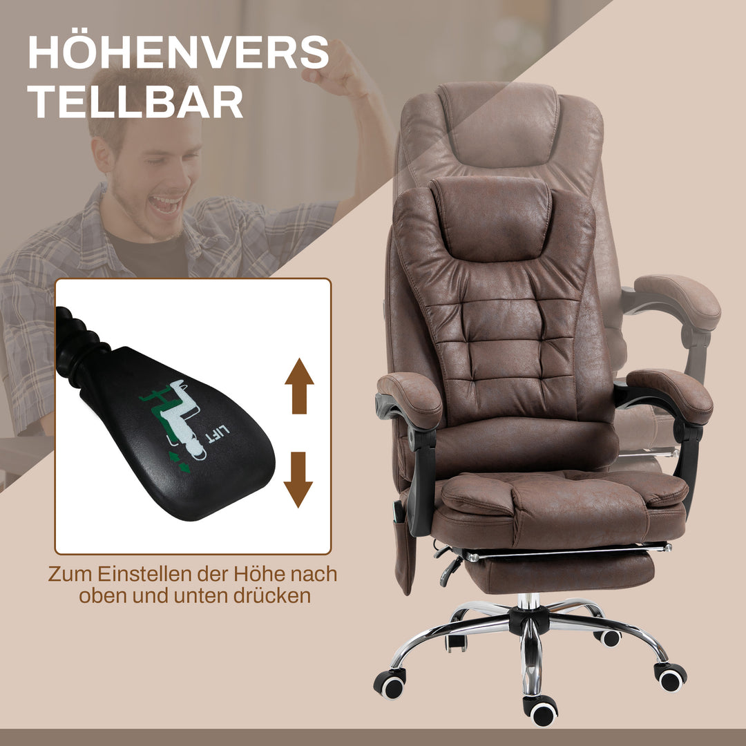 Massagekontorstol, lænefunktion og varmefunktion, drejelig, ergonomisk, op til 120 kg, brun