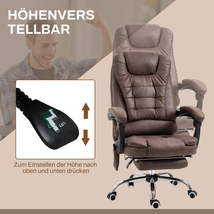 Massagekontorstol, lænefunktion og varmefunktion, drejelig, ergonomisk, op til 120 kg, brun