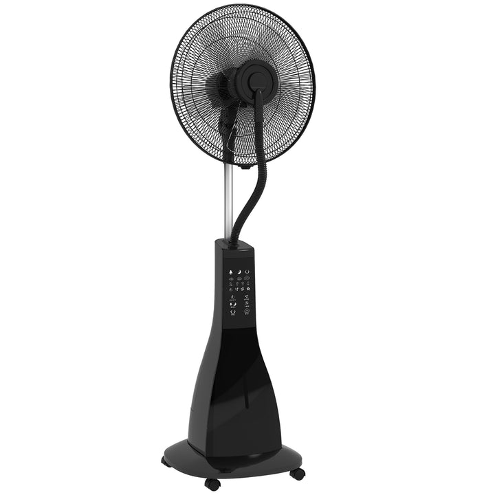 Sokkelventilator med befugtning, stille, bærbar, fjernbetjening, sort