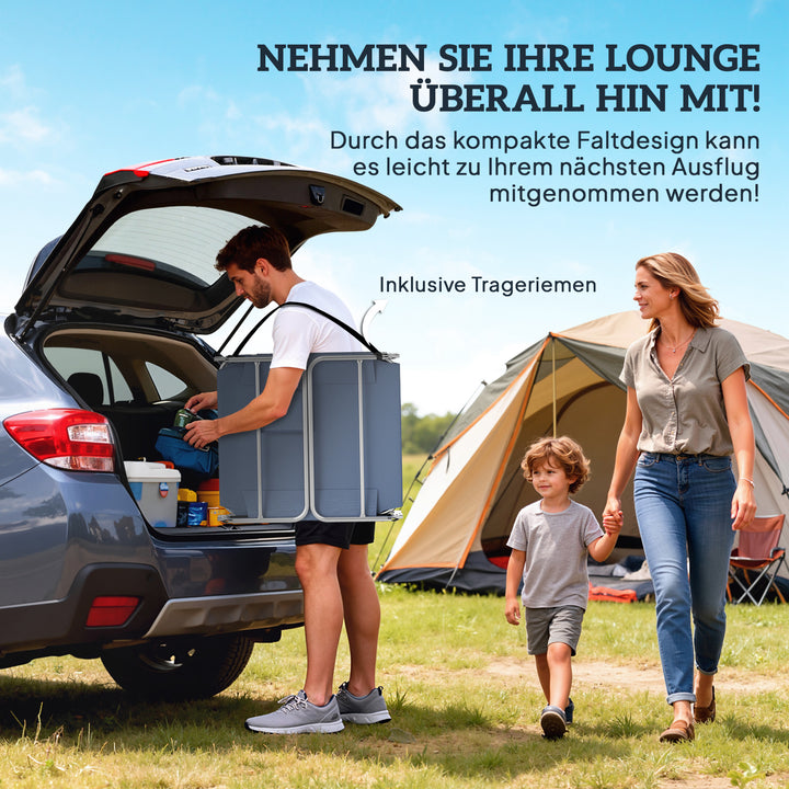 Havestol, liggestol med polstret ansigtsåbning, udendørs massagestol, sidelomme, stof, metal, grå