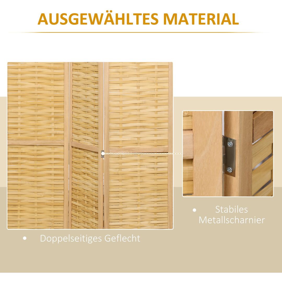 4-delt rumdeler, 160 x 170 cm, foldbar bambusskærm til stue, soveværelse, naturlig