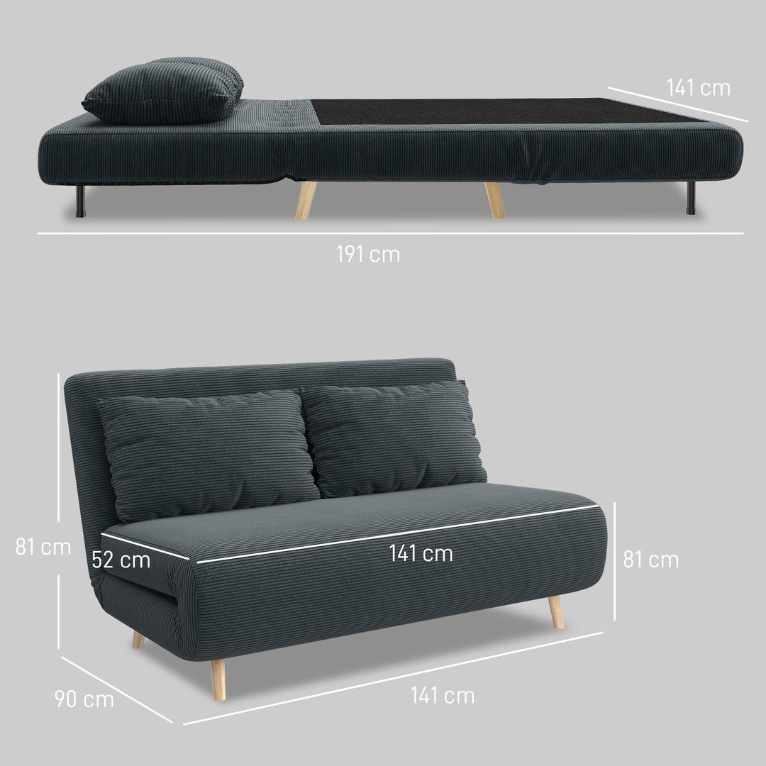 Sovesofa, gæsteseng, 3-positions justerbar ryglæn, corduroy-look, op til 120 kg, 141 x 90 x 81 cm, mørkegrå