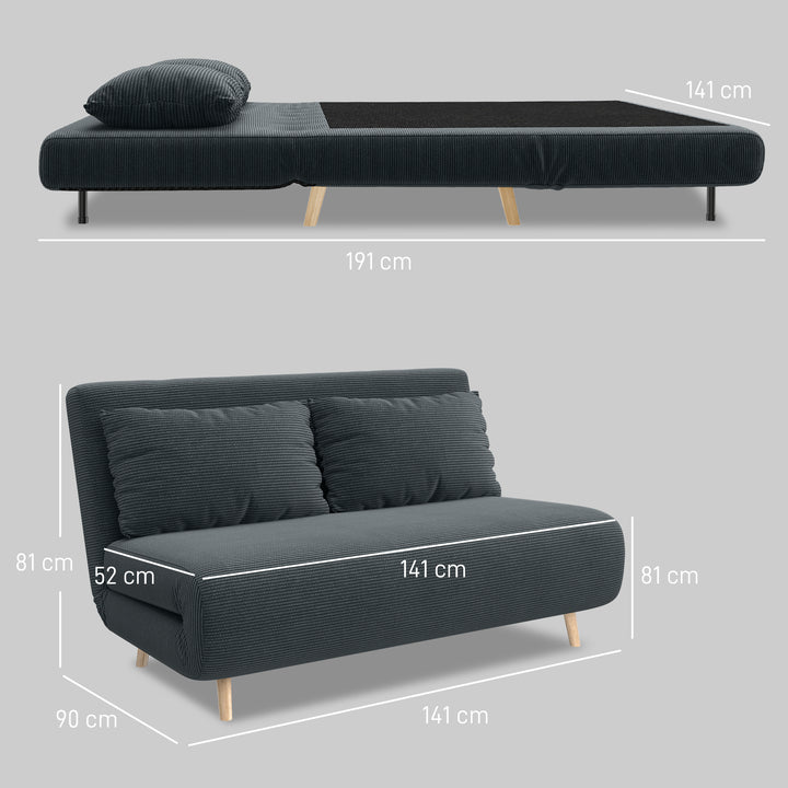 Sovesofa, gæsteseng, 3-positions justerbar ryglæn, corduroy-look, op til 120 kg, 141 x 90 x 81 cm, mørkegrå