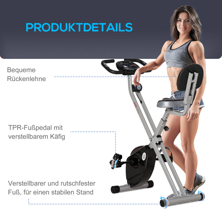 Motionscykel med 8 niveauer justerbar magnetisk modstand højdejusterbar stål sort+grå