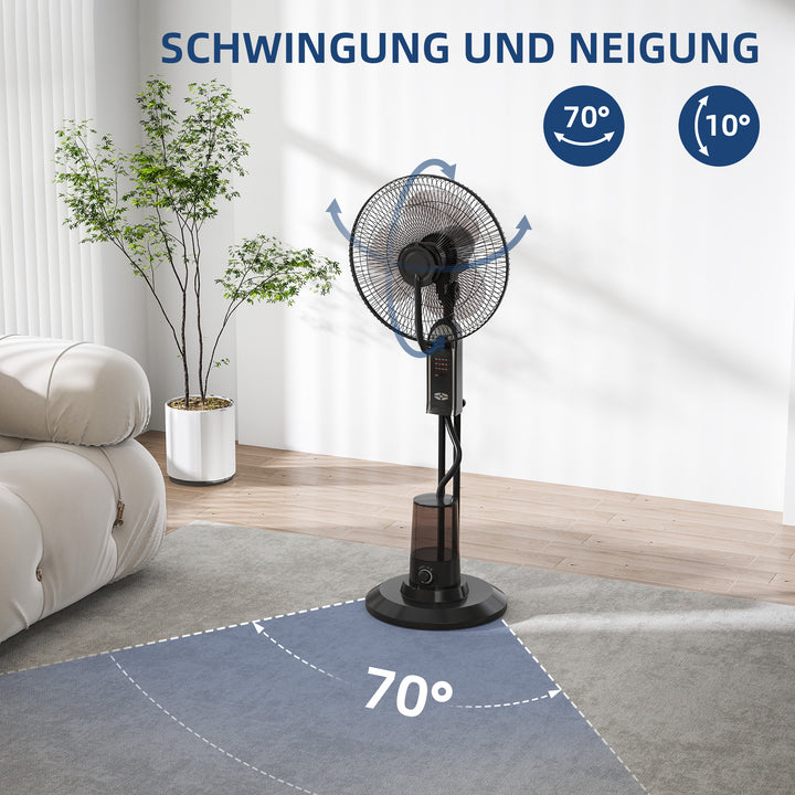 Vandkølet ventilator med luftfugter, 10° vipbar, 70° oscillerende, 3 hastighedsindstillinger, 75W, sort