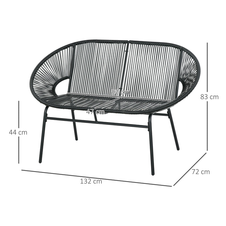Rattan lænestol, boho stil afslapningslænestol, 132 cm x 72 cm x 83 cm, sort