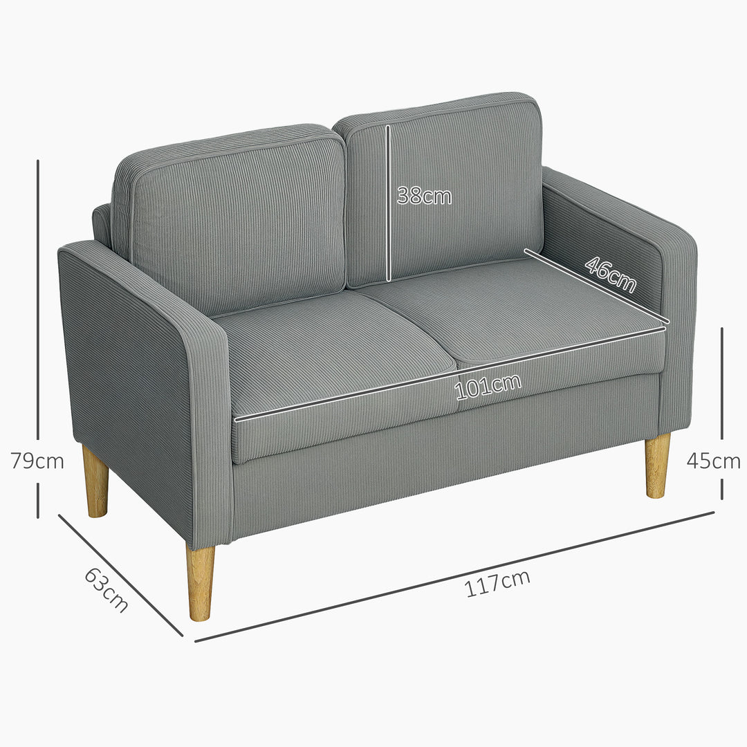 To-personers sofa med opbevaringsplads og massive træben, til stue, soveværelse, 117 x 63 x 79 cm, lysegrå