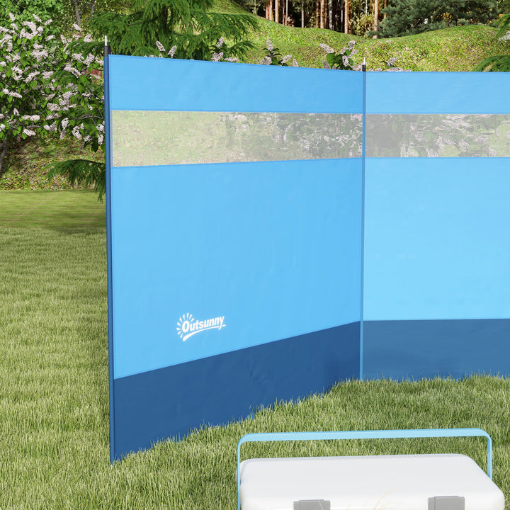 Læhegn med vindue og bæretaske, stålstænger, 440x140cm, blå