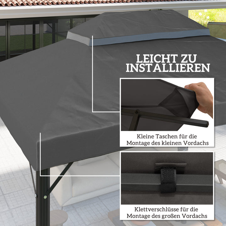 Pavillon-udskiftningstag, 3 x 4 m, udskiftningspresenning med drænhuller, polyester, solbeskyttelse, UPF30+, mørkegrå