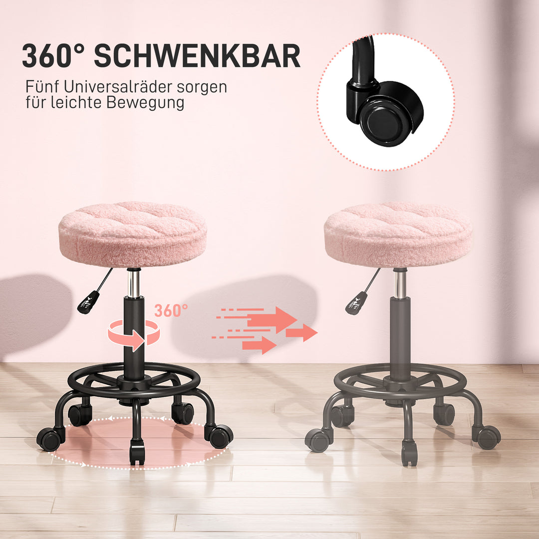 Rullende skammel højdejusterbar drejelig skammel 55-66 cm arbejdsskammel 360° drejelig ø50 x 50-66 cm lyserød