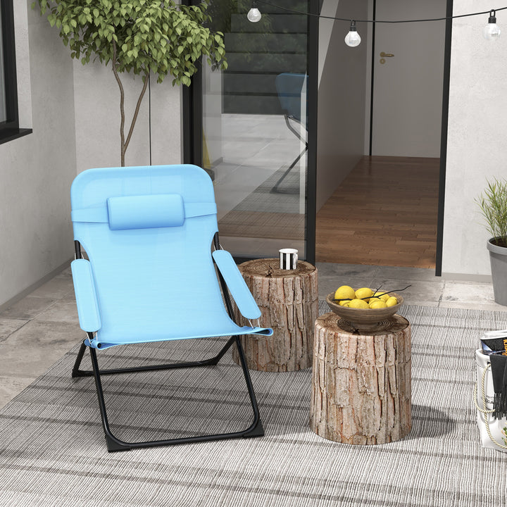 Klapstol, justerbar i 4 niveauer, åndbar, metalstel, 69 x 91 x 96 cm, sort/blå