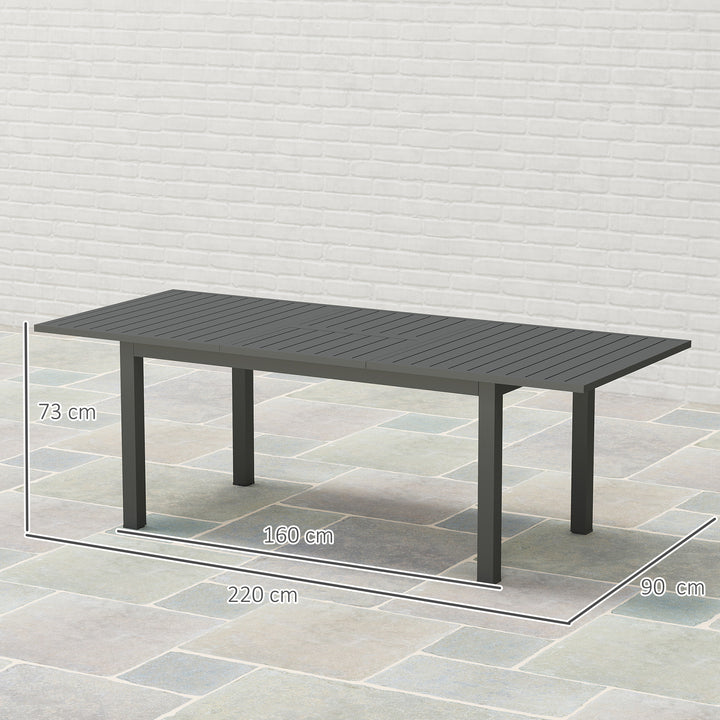 Udvidet havebord 160/220x90cm, aluminium spisebord til 6-8 personer, vejrbestandigt, lameldesign til haven, grå