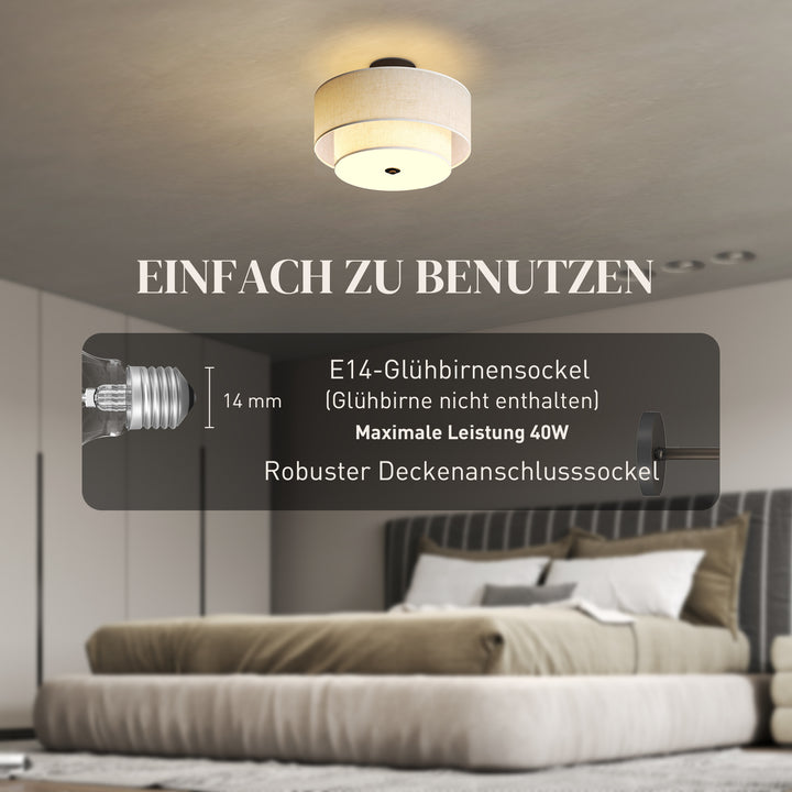 Loftlampe, pendel med dobbeltskærme i linned look, cremehvid