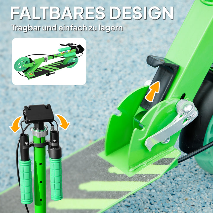 Børneløbehjul, dobbeltbremser, metalstel, fodstøtte, foldbar, 3-8 år, grøn