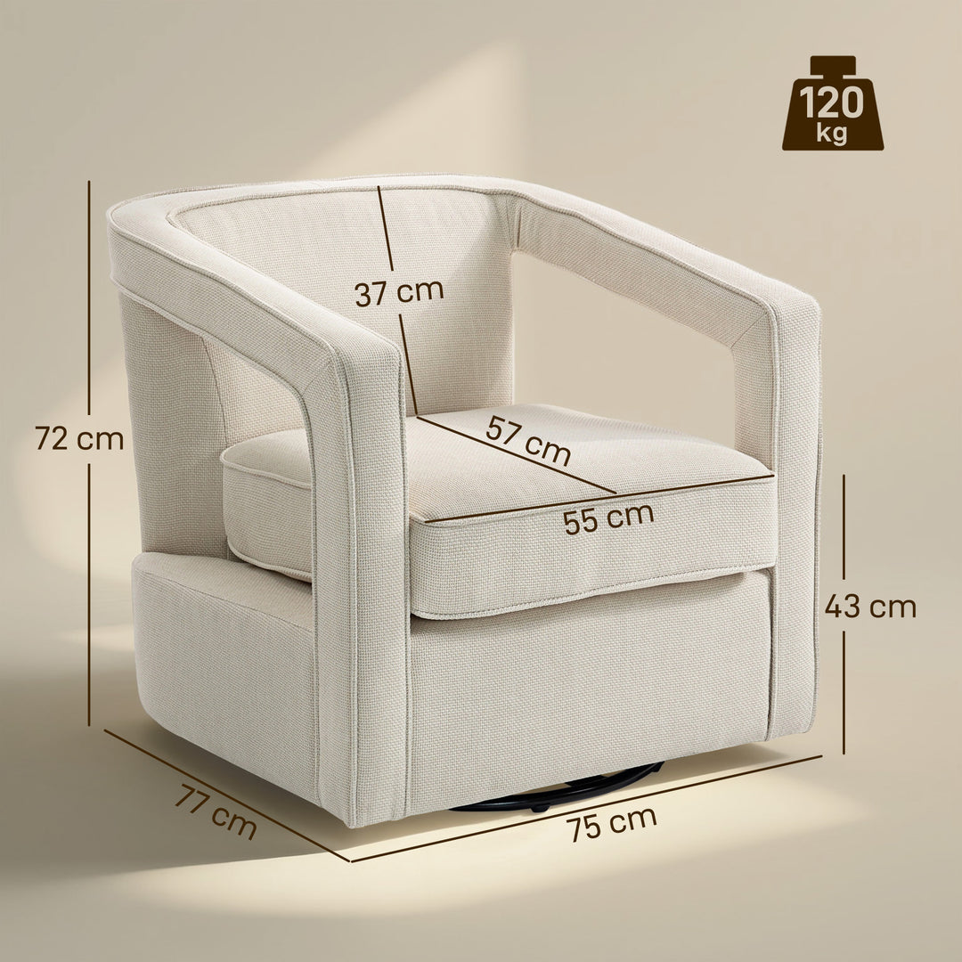 Lænestol til stuen, 360° drejelig loungestol, lænestol med ryglæn og armlæn i ét stykke, 77 x 75 x 72 cm, beige