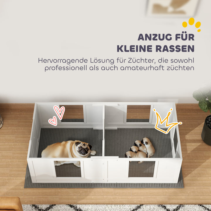 Hvalpekasse til hunde, med klare paneler, design med 2 rum, til små hunde