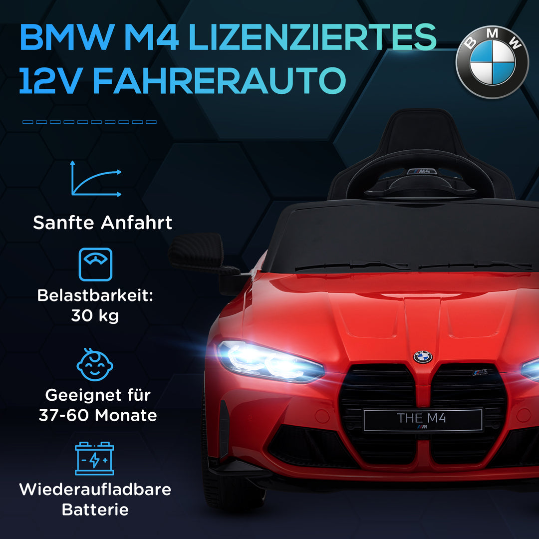 BMW M4 elektrisk børnebil, med lyd og lys, 3-5 km/t, inklusive fjernbetjening, til alderen 3-5, rød