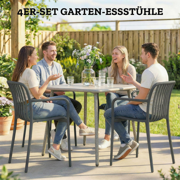 Sæt med 4 stabelbare havestole med lameller, ergonomiske, mørkegrå