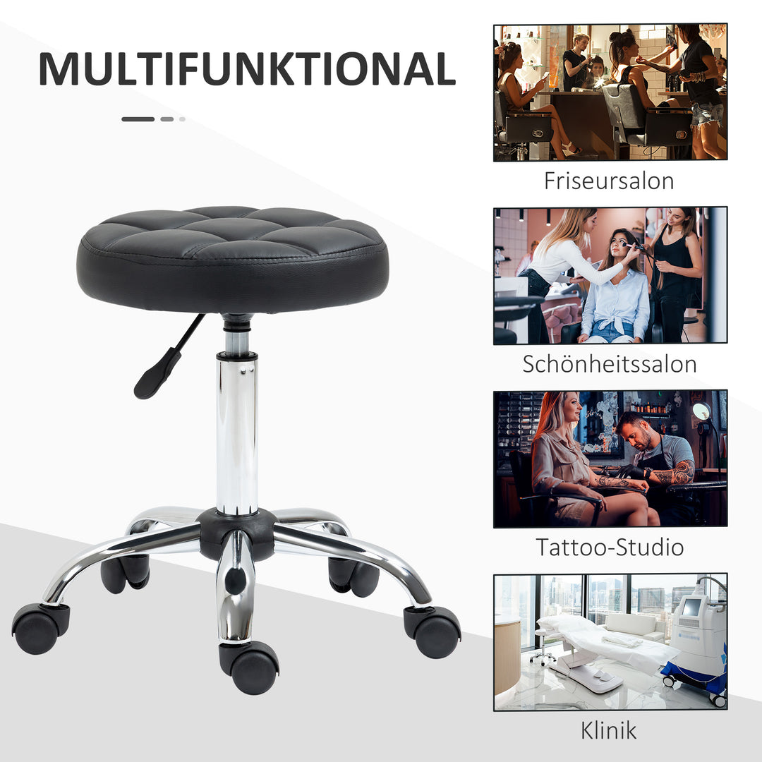 Sæt med 2 rullestole, højdejusterbare, drejestole 48-63 cm, arbejdsstol 360° drejelig, kontorstol til kontor, salon, massage, spa, sort