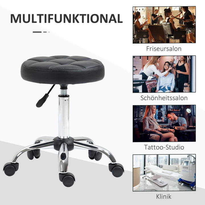 Sæt med 2 rullestole, højdejusterbare, drejestole 48-63 cm, arbejdsstol 360° drejelig, kontorstol til kontor, salon, massage, spa, sort