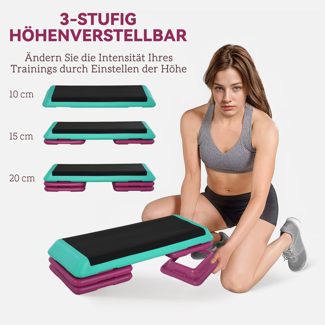 Step board højdejusterbar fitness stepper 3 niveauer (10/15/20 cm) skridsikker stepbænk til hjemmefitness kontor plastik sort+grøn+lilla