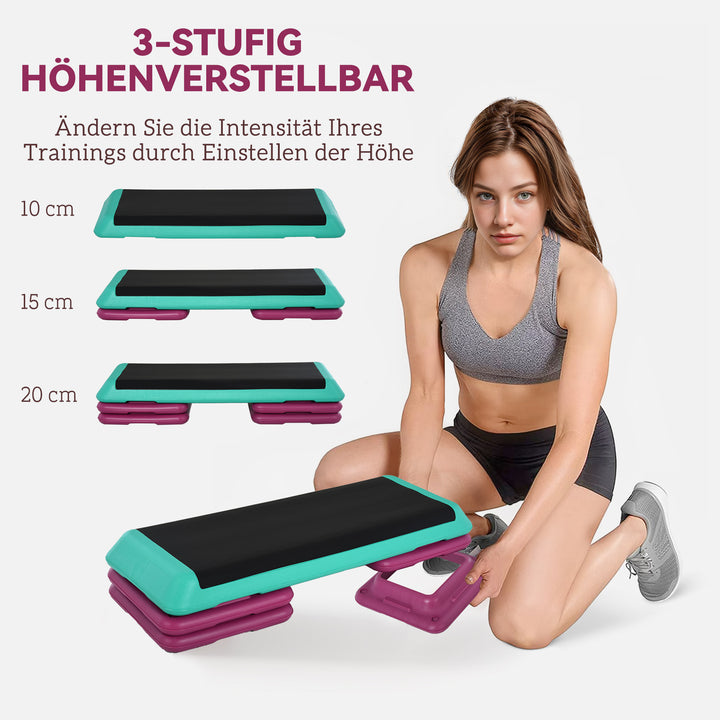 Step board højdejusterbar fitness stepper 3 niveauer (10/15/20 cm) skridsikker stepbænk til hjemmefitness kontor plastik sort+grøn+lilla