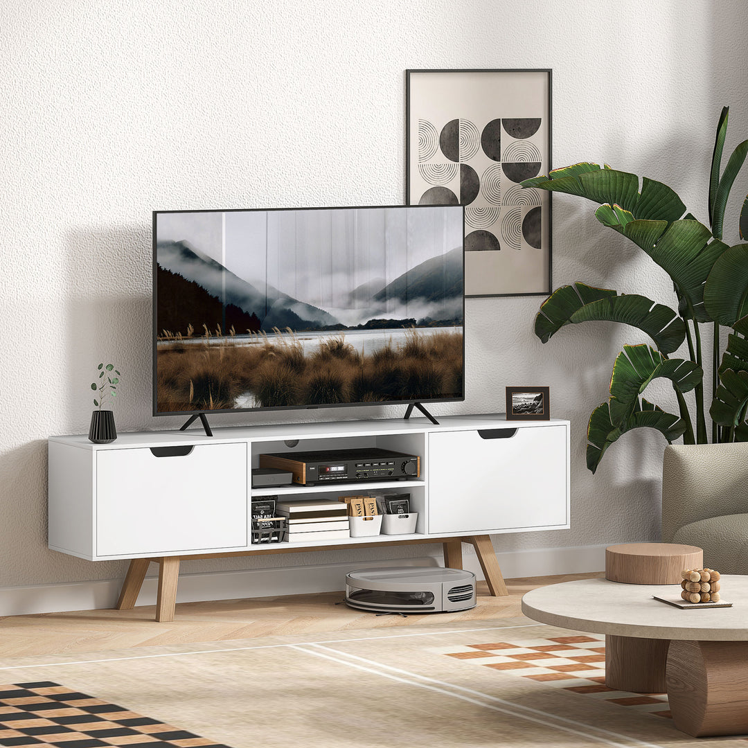 Tv-skab med skuffer og åbne hylder, mdf, 150 x 39 x 50 cm, hvid