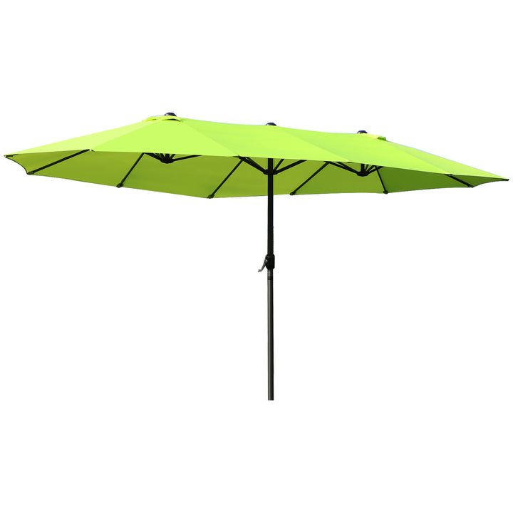 Dobbeltparasol 455 x 270 cm haveparasol med håndsving oval stabil metalstang markedsparasol dobbeltparasol terrasseparasol solbeskyttelse til strand balkon terrasse have grøn