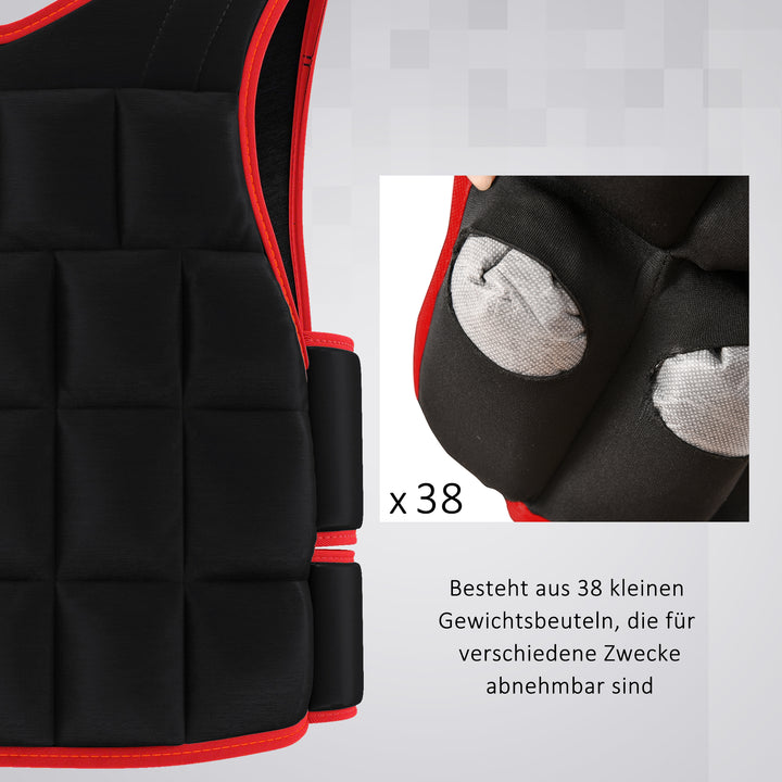 20 Kg træningsvest vægtvest med dobbelte stropper justerbar styrketræning fitness oxford metal sand sort+rød 60 x 50 cm
