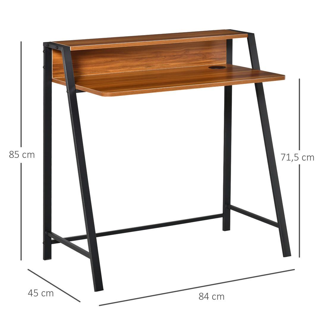 Skrivebord, computerbord med opbevaring og kabelhåndtering, moderne skrivebord med metalramme til studie, soveværelse, hjemmekontor, 84 x 45 x 85 cm, valnød + sort