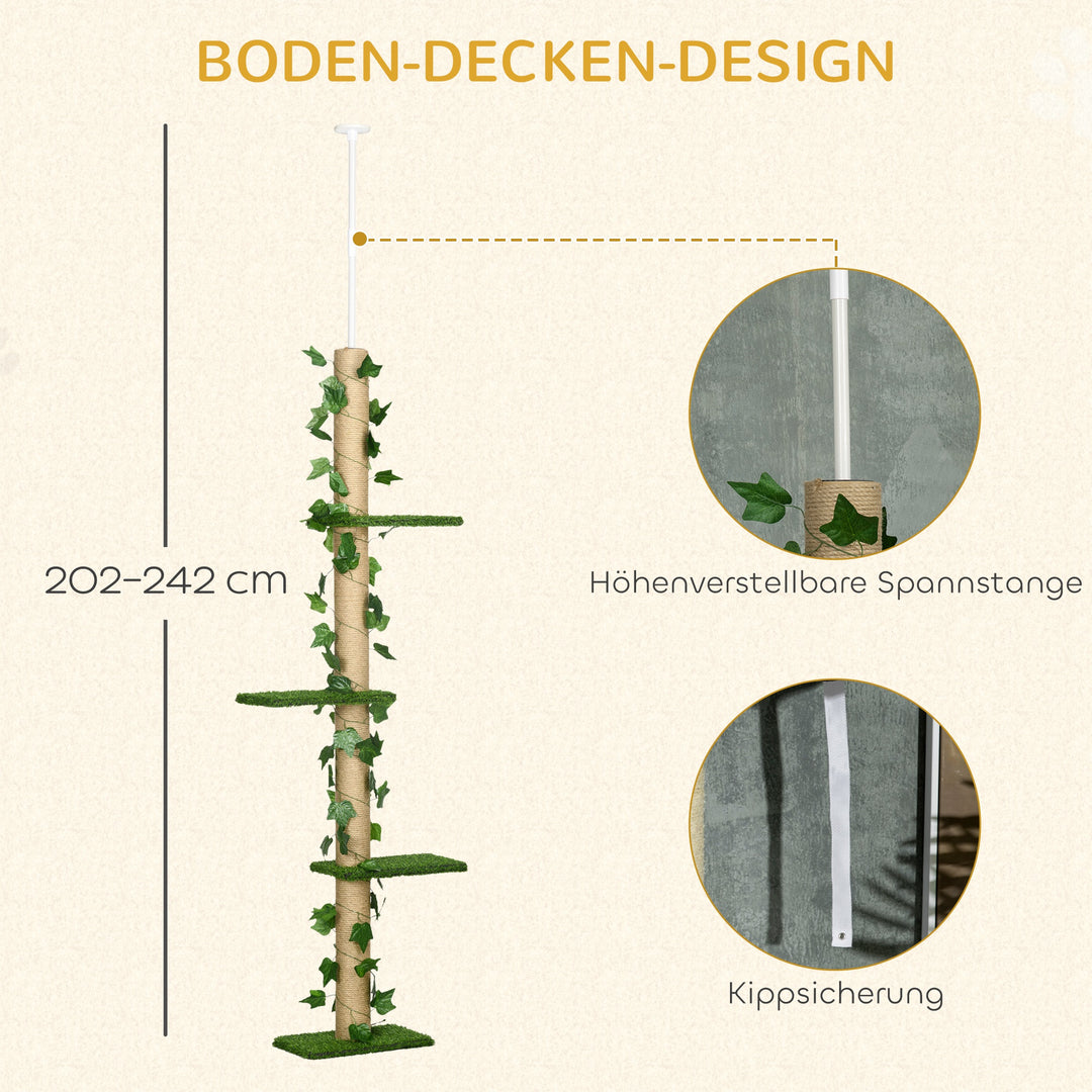 Kradsetræ, højdejusterbart 202-242 cm, skridsikkert, jute rebstolper, spånplade, grøn/gul