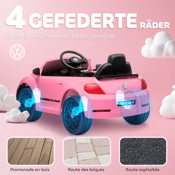 Aiyaplay elektrisk børnebil, vw beetle, 3-5 km/t, med fjernbetjening og musik, pink