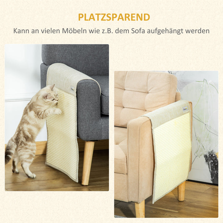 2-Delt kradsemåtte, ridsebeskyttelse, sofa, sisal kradsetæppe til katte, lænestole, sofaer, kradsemåtte til katte, beige og grå, 130 x 45 x 0,3 cm