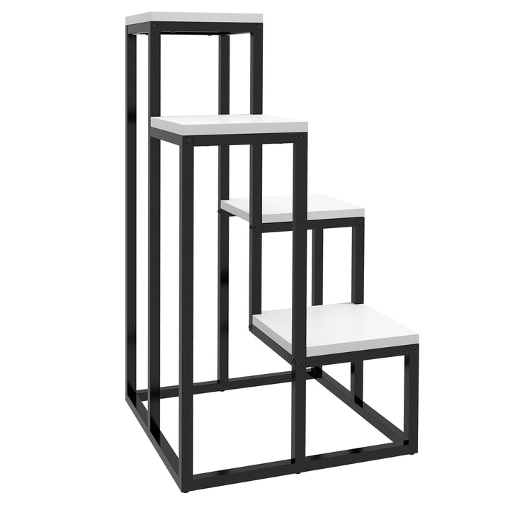 Blomsterhylde, 4 niveauer, indendørs og udendørs, metalramme, 34l x 34b x 70h cm, sort+hvid