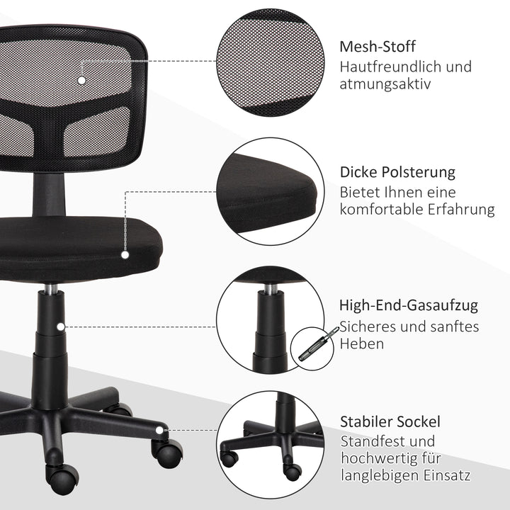 Kontorstol ergonomisk skrivebordsstol, højdejusterbar drejestol, pladsbesparende sort